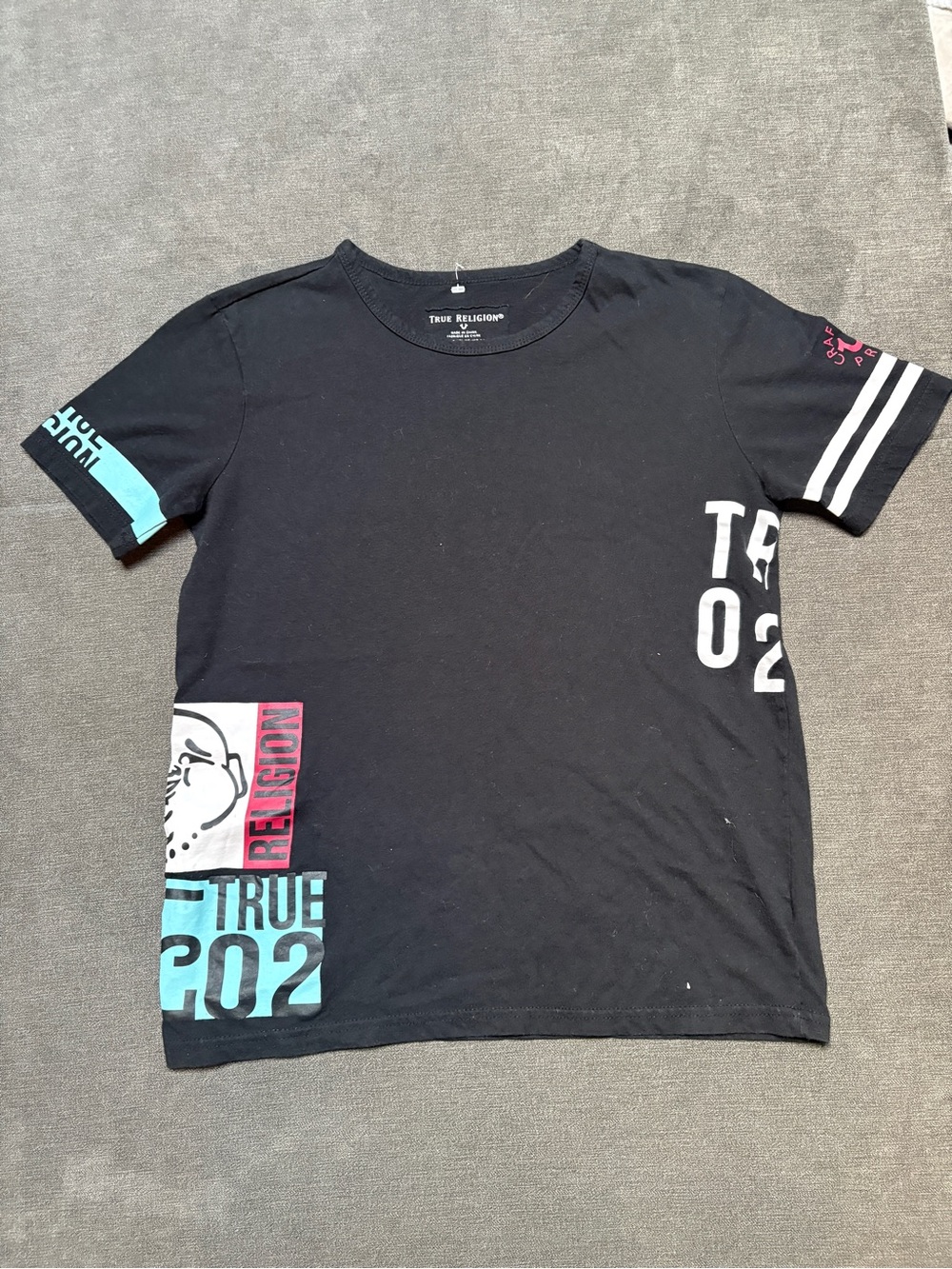 True Religion Youth XL 18-20 Black Graphic T Shirt Logo